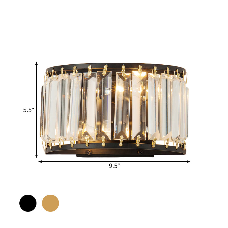 Demilune Crystal Wall Light Sconce Post-Modern 2 Bulbs Living Room Wall Mount Lamp in Black/Gold Clearhalo 'Cast Iron' 'Glass' 'Industrial' 'Modern wall lights' 'Modern' 'Tiffany' 'Traditional wall lights' 'Wall Lamps & Sconces' 'Wall Lights' Lighting' 1432456