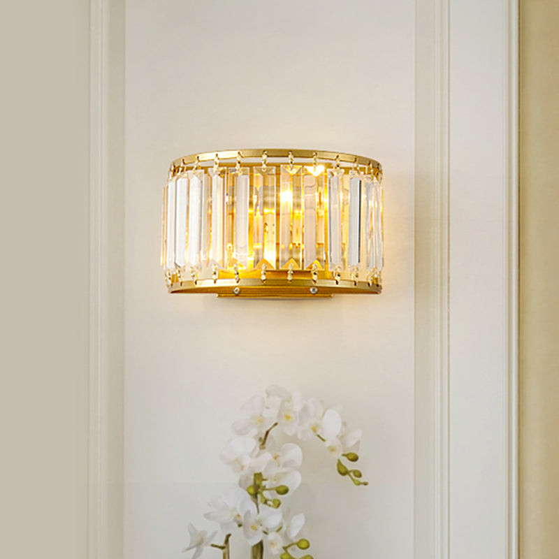 Demilune Crystal Wall Light Sconce Post-Modern 2 Bulbs Living Room Wall Mount Lamp in Black/Gold Clearhalo 'Cast Iron' 'Glass' 'Industrial' 'Modern wall lights' 'Modern' 'Tiffany' 'Traditional wall lights' 'Wall Lamps & Sconces' 'Wall Lights' Lighting' 1432458