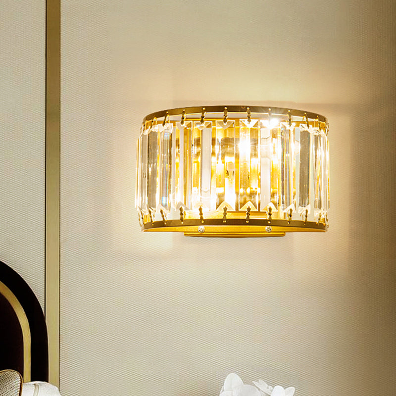 Demilune Crystal Wall Light Sconce Post-Modern 2 Bulbs Living Room Wall Mount Lamp in Black/Gold Clearhalo 'Cast Iron' 'Glass' 'Industrial' 'Modern wall lights' 'Modern' 'Tiffany' 'Traditional wall lights' 'Wall Lamps & Sconces' 'Wall Lights' Lighting' 1432459