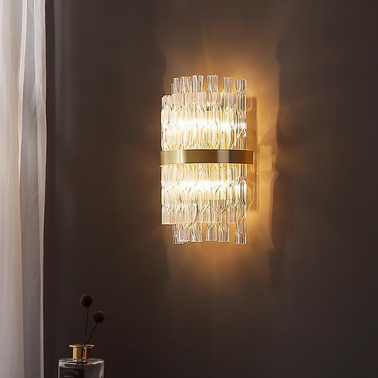 2-Bulb Layered Flush Wall Sconce Postmodern Clear Crystal Rod Wall Lighting Ideas Clearhalo 'Cast Iron' 'Glass' 'Industrial' 'Modern wall lights' 'Modern' 'Tiffany' 'Traditional wall lights' 'Wall Lamps & Sconces' 'Wall Lights' Lighting' 1432466