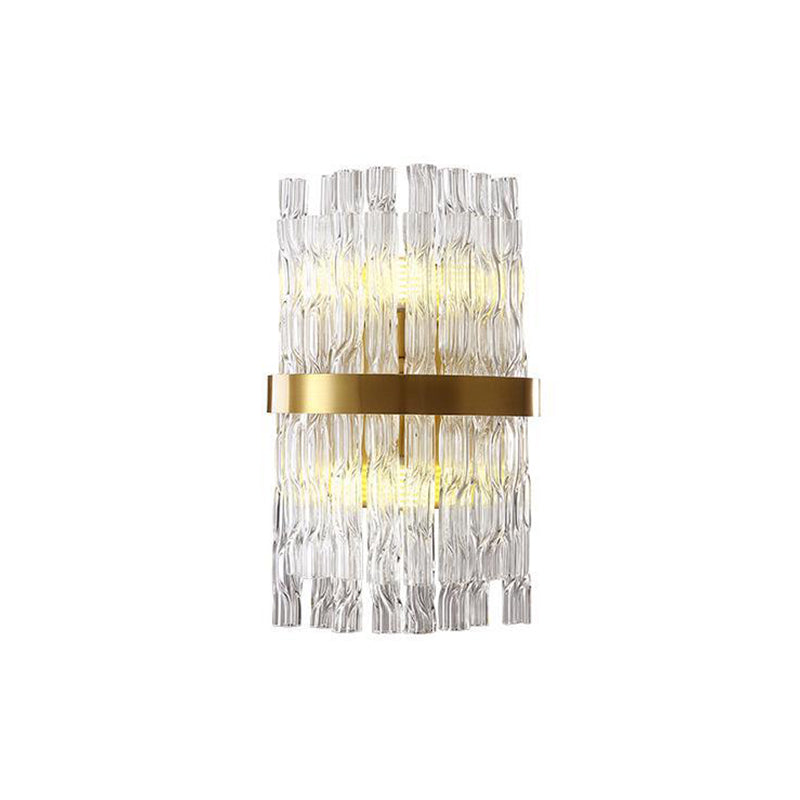 2-Bulb Layered Flush Wall Sconce Postmodern Clear Crystal Rod Wall Lighting Ideas Clearhalo 'Cast Iron' 'Glass' 'Industrial' 'Modern wall lights' 'Modern' 'Tiffany' 'Traditional wall lights' 'Wall Lamps & Sconces' 'Wall Lights' Lighting' 1432467