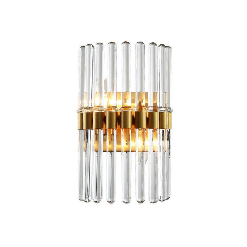 Clear Tube Crystal Cylinder Flush Mount Modern 2 Lights Bedside Wall Mount Light Fixture Clearhalo 'Cast Iron' 'Glass' 'Industrial' 'Modern wall lights' 'Modern' 'Tiffany' 'Traditional wall lights' 'Wall Lamps & Sconces' 'Wall Lights' Lighting' 1432470
