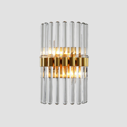 Clear Tube Crystal Cylinder Flush Mount Modern 2 Lights Bedside Wall Mount Light Fixture Clearhalo 'Cast Iron' 'Glass' 'Industrial' 'Modern wall lights' 'Modern' 'Tiffany' 'Traditional wall lights' 'Wall Lamps & Sconces' 'Wall Lights' Lighting' 1432471