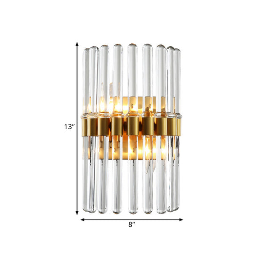 Clear Tube Crystal Cylinder Flush Mount Modern 2 Lights Bedside Wall Mount Light Fixture Clearhalo 'Cast Iron' 'Glass' 'Industrial' 'Modern wall lights' 'Modern' 'Tiffany' 'Traditional wall lights' 'Wall Lamps & Sconces' 'Wall Lights' Lighting' 1432472