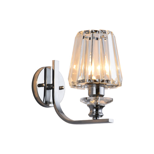 1 Bulb Wall Mount Lamp Modern Living Room Sconce Light with Cone/Cylinder Crystal Shade in Chrome Clearhalo 'Cast Iron' 'Glass' 'Industrial' 'Modern wall lights' 'Modern' 'Tiffany' 'Traditional wall lights' 'Wall Lamps & Sconces' 'Wall Lights' Lighting' 1432528