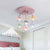 Cascade Girls Bedroom Ceiling Light Macaron Beaded Crystal 7-Light Pink Semi Flush Mount Lighting