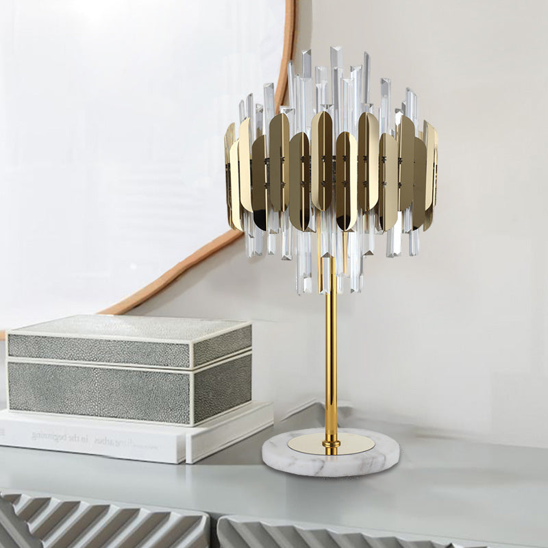 Layered Crystal Rods Table Lamp Postmodern 6 Bulbs Living Room Nightstand Light in Gold Clearhalo 'Lamps' 'Table Lamps' Lighting' 1432597
