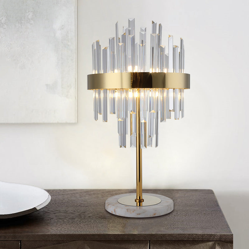 Layered Crystal Rods Table Lamp Postmodern 6 Bulbs Living Room Nightstand Light in Gold Clearhalo 'Lamps' 'Table Lamps' Lighting' 1432601