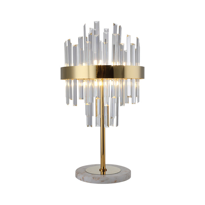 Layered Crystal Rods Table Lamp Postmodern 6 Bulbs Living Room Nightstand Light in Gold Clearhalo 'Lamps' 'Table Lamps' Lighting' 1432602