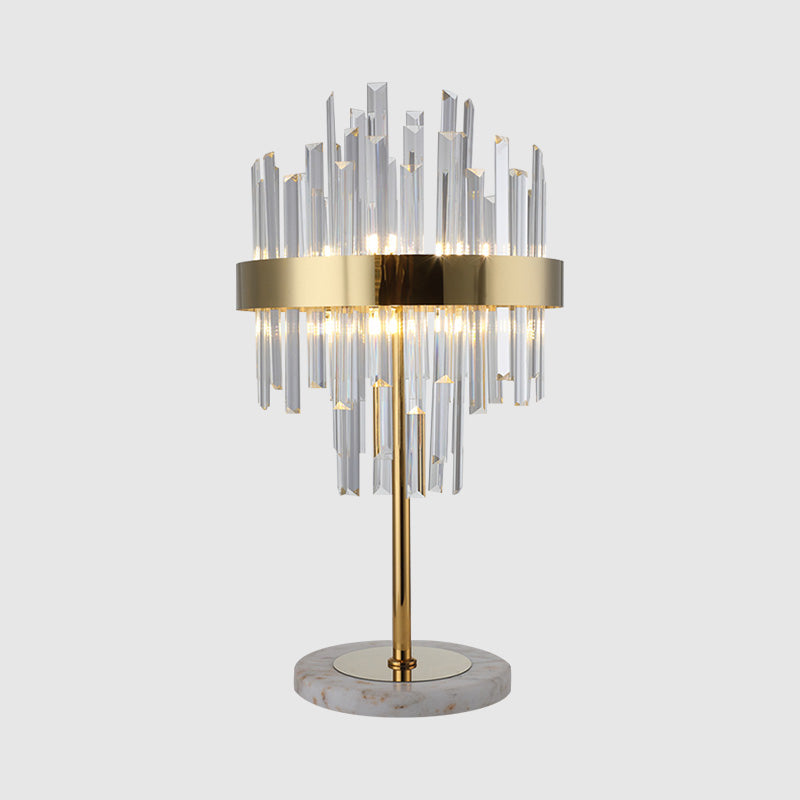 Layered Crystal Rods Table Lamp Postmodern 6 Bulbs Living Room Nightstand Light in Gold Clearhalo 'Lamps' 'Table Lamps' Lighting' 1432603