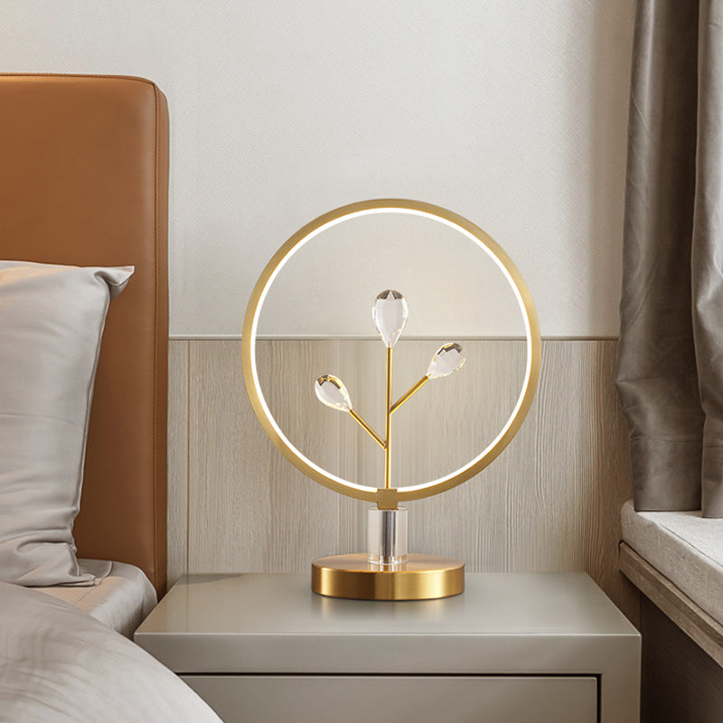 Brass Branchlet Night Lamp Postmodern Crystal Bedside LED Table Lighting with Hoop Brass Clearhalo 'Lamps' 'Table Lamps' Lighting' 1432605