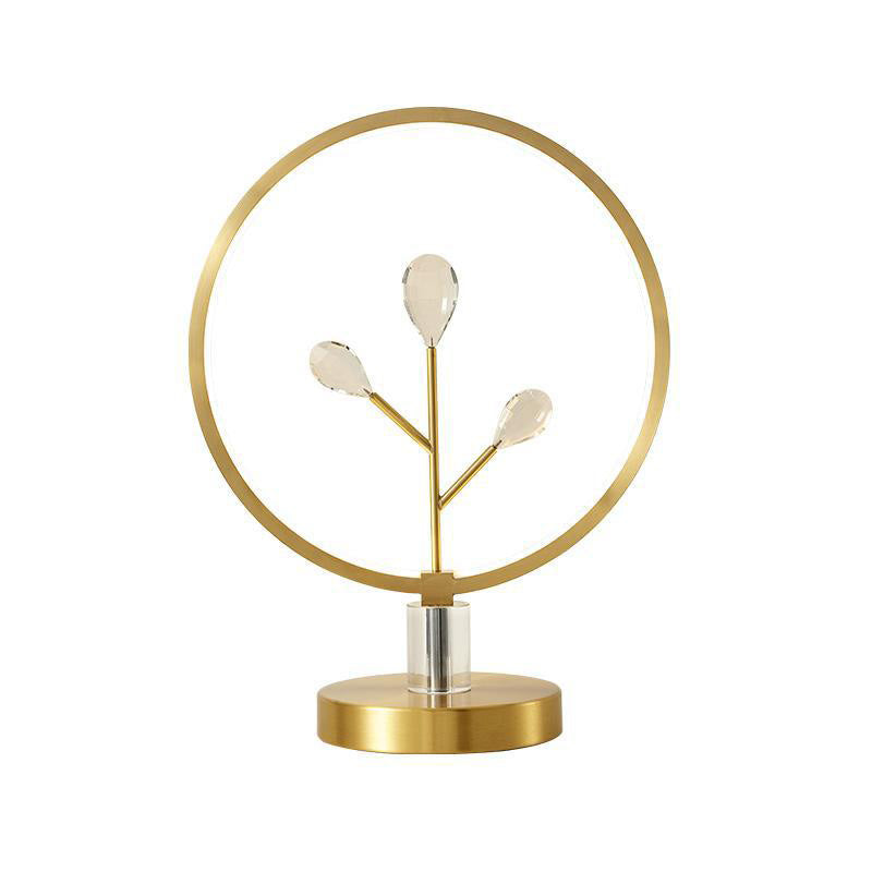 Brass Branchlet Night Lamp Postmodern Crystal Bedside LED Table Lighting with Hoop Clearhalo 'Lamps' 'Table Lamps' Lighting' 1432607