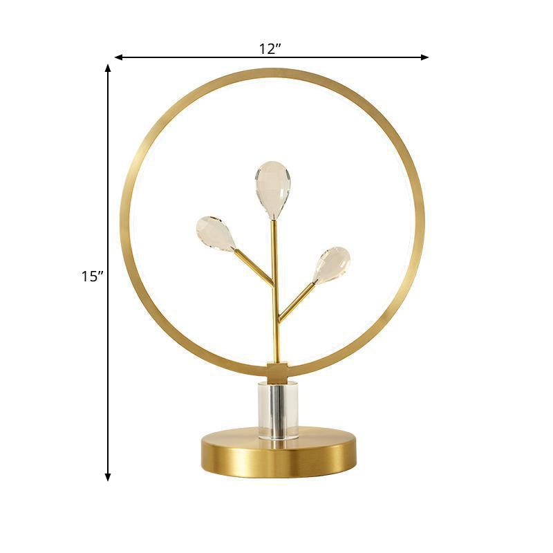 Brass Branchlet Night Lamp Postmodern Crystal Bedside LED Table Lighting with Hoop Clearhalo 'Lamps' 'Table Lamps' Lighting' 1432608