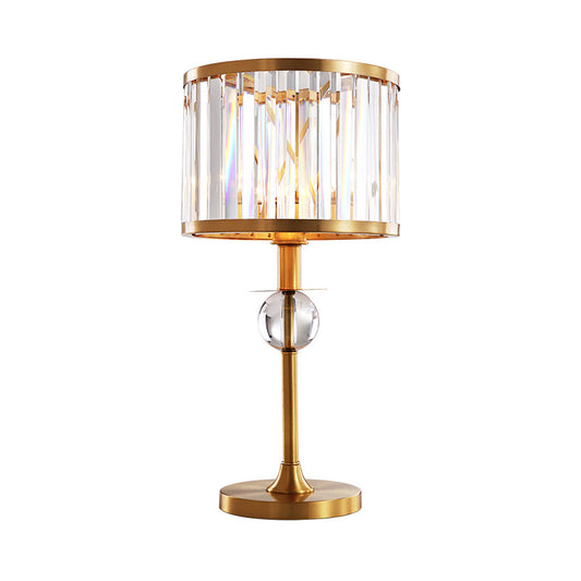 Brass 1 Head Night Table Light Post-Modern Prismatic Crystal Drum Shade Nightstand Lamp Clearhalo 'Lamps' 'Table Lamps' Lighting' 1432611