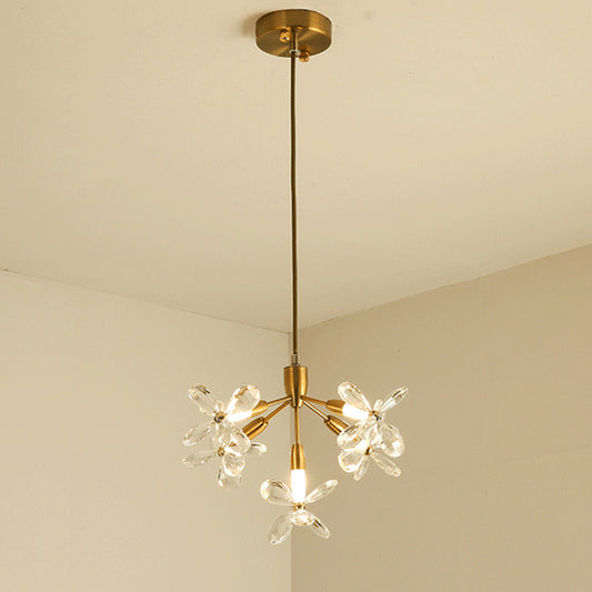 5 Heads Flower Pendant Chandelier Minimalist Gold Crystal Down Lighting for Dining Room Gold Clearhalo 'Ceiling Lights' 'Chandeliers' 'Modern Chandeliers' 'Modern' Lighting' 1432617