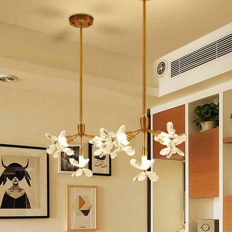 5 Heads Flower Pendant Chandelier Minimalist Gold Crystal Down Lighting for Dining Room Clearhalo 'Ceiling Lights' 'Chandeliers' 'Modern Chandeliers' 'Modern' Lighting' 1432618