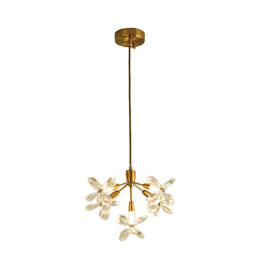 5 Heads Flower Pendant Chandelier Minimalist Gold Crystal Down Lighting for Dining Room Clearhalo 'Ceiling Lights' 'Chandeliers' 'Modern Chandeliers' 'Modern' Lighting' 1432619