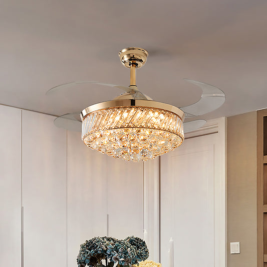 42" W K9 Crystal Tapered Fan Lamp Modern Dining Room LED Semi Flush Ceiling Light in Gold, 4 Blades Clearhalo 'Ceiling Fans with Lights' 'Ceiling Fans' 'Modern Ceiling Fans' 'Modern' Lighting' 1432638