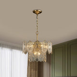 5/7 Heads Embossed Crystal Panels Chandelier Lamp Modern Gold Canopy Tapered Bedchamber Pendant Lighting, 15.5"/19.5" W Gold 15.5" Clearhalo 'Ceiling Lights' 'Chandeliers' 'Modern Chandeliers' 'Modern' Lighting' 1432673