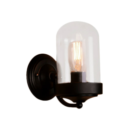 Capsule Wall Mounted Light Fixture 1/2 Bulb Industrial Black Clear Glass Lighting for Porch Clearhalo 'Cast Iron' 'Glass' 'Industrial wall lights' 'Industrial' 'Middle century wall lights' 'Modern' 'Tiffany' 'Traditional wall lights' 'Wall Lamps & Sconces' 'Wall Lights' Lighting' 143267