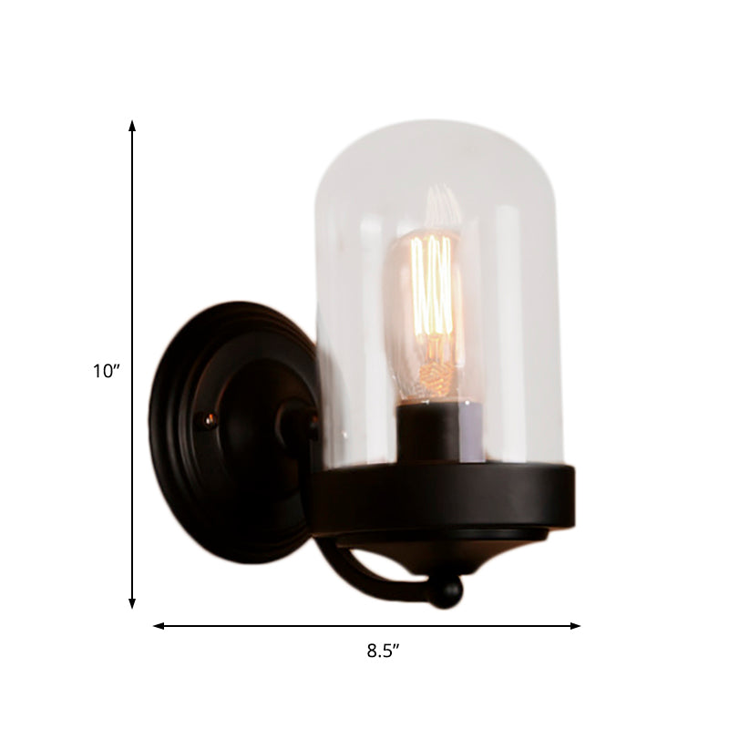 Capsule Wall Mounted Light Fixture 1/2 Bulb Industrial Black Clear Glass Lighting for Porch Clearhalo 'Cast Iron' 'Glass' 'Industrial wall lights' 'Industrial' 'Middle century wall lights' 'Modern' 'Tiffany' 'Traditional wall lights' 'Wall Lamps & Sconces' 'Wall Lights' Lighting' 143268