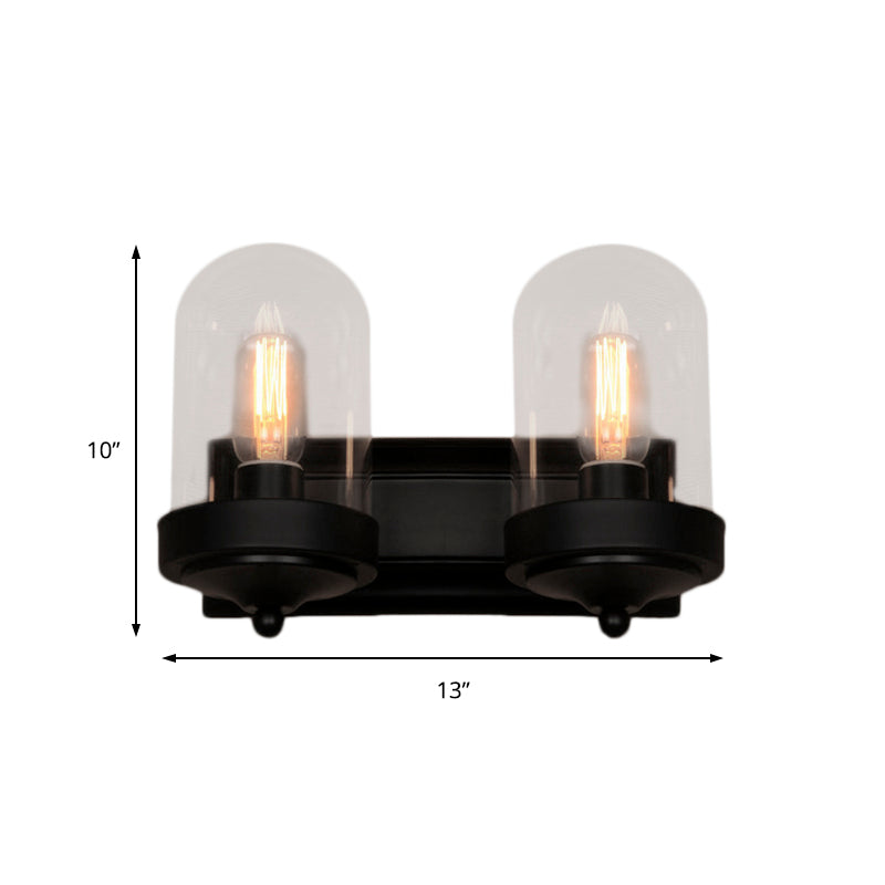 Capsule Wall Mounted Light Fixture 1/2 Bulb Industrial Black Clear Glass Lighting for Porch Clearhalo 'Cast Iron' 'Glass' 'Industrial wall lights' 'Industrial' 'Middle century wall lights' 'Modern' 'Tiffany' 'Traditional wall lights' 'Wall Lamps & Sconces' 'Wall Lights' Lighting' 143271