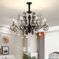Clear Crystal Candelabra Suspension Pendant Traditional 6/8 Bulbs Parlor Chandelier with Droplets and Black Scroll Arms Clearhalo 'Ceiling Lights' 'Chandeliers' Lighting' options 1432711