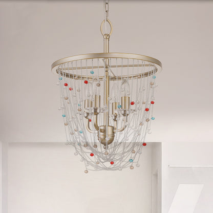 Candle Living Room Chandelier Modern Metal 4 Heads Gold Hanging Lighting with Crystal Bead Strand Decor, 15.5"/23.5" W Gold 15.5" Clearhalo 'Ceiling Lights' 'Chandeliers' 'Modern Chandeliers' 'Modern' Lighting' 1432755