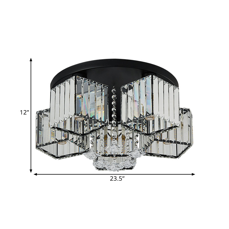 Black Canopy 5/6 Bulbs Flush Mount Contemporary Clear Crystal Cubic Shade Ceiling Light Fixture with Flower Draping - Clearhalo - 'Ceiling Lights' - 'Close To Ceiling Lights' - 'Close to ceiling' - 'Flush mount' - Lighting' - 1432776