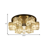 Black Canopy 5/6 Bulbs Flush Mount Contemporary Clear Crystal Cubic Shade Ceiling Light Fixture with Flower Draping - Clearhalo - 'Ceiling Lights' - 'Close To Ceiling Lights' - 'Close to ceiling' - 'Flush mount' - Lighting' - 1432781