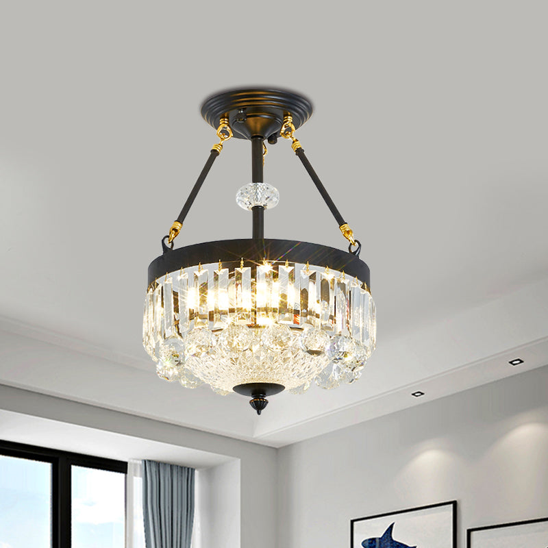 14.5"/18.5" Wide 4/6 Heads Ceiling Mount Contemporary Bowl Clear Crystal Balls Semi Flush Light with Black Frame Black 14.5" Clearhalo 'Ceiling Lights' 'Close To Ceiling Lights' 'Close to ceiling' 'Semi-flushmount' Lighting' 1432819
