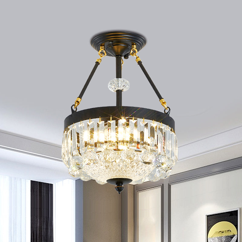 14.5"/18.5" Wide 4/6 Heads Ceiling Mount Contemporary Bowl Clear Crystal Balls Semi Flush Light with Black Frame Clearhalo 'Ceiling Lights' 'Close To Ceiling Lights' 'Close to ceiling' 'Semi-flushmount' Lighting' 1432820