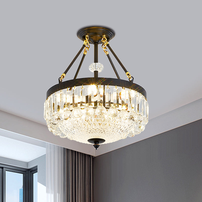 14.5"/18.5" Wide 4/6 Heads Ceiling Mount Contemporary Bowl Clear Crystal Balls Semi Flush Light with Black Frame Clearhalo 'Ceiling Lights' 'Close To Ceiling Lights' 'Close to ceiling' 'Semi-flushmount' Lighting' 1432824