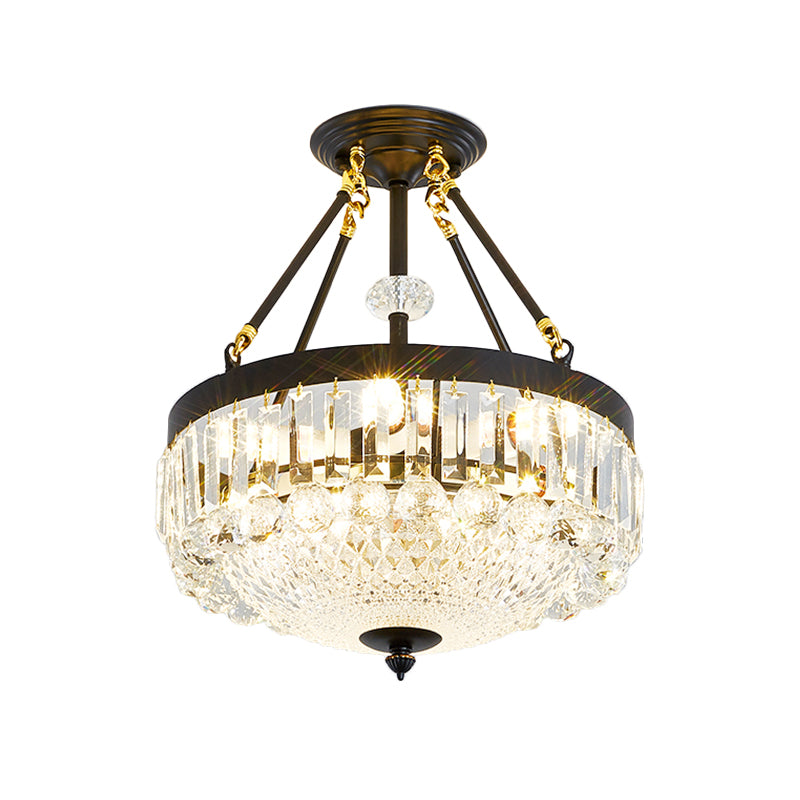 14.5"/18.5" Wide 4/6 Heads Ceiling Mount Contemporary Bowl Clear Crystal Balls Semi Flush Light with Black Frame Clearhalo 'Ceiling Lights' 'Close To Ceiling Lights' 'Close to ceiling' 'Semi-flushmount' Lighting' 1432825