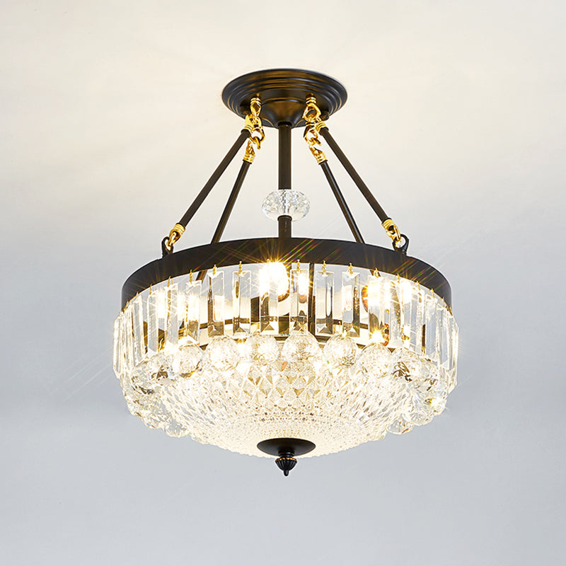 14.5"/18.5" Wide 4/6 Heads Ceiling Mount Contemporary Bowl Clear Crystal Balls Semi Flush Light with Black Frame Clearhalo 'Ceiling Lights' 'Close To Ceiling Lights' 'Close to ceiling' 'Semi-flushmount' Lighting' 1432826