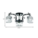 3 Bulbs Scrolling Arm Semi Flush Mount Modern Black Metal Ceiling Lamp with Clear Cubic Shade Clearhalo 'Ceiling Lights' 'Close To Ceiling Lights' 'Close to ceiling' 'Semi-flushmount' Lighting' 1432831