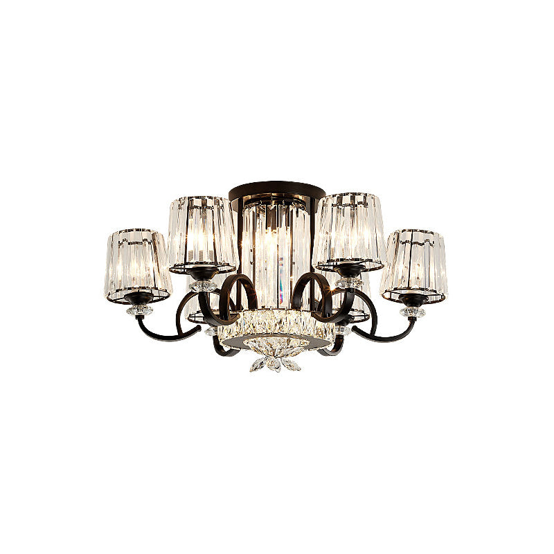 Clear Crystal Barrel Shade Ceiling Flush Mount Contemporary 8 Heads Bedchamber Semi Flush in Black Clearhalo 'Ceiling Lights' 'Close To Ceiling Lights' 'Close to ceiling' 'Semi-flushmount' Lighting' 1432833