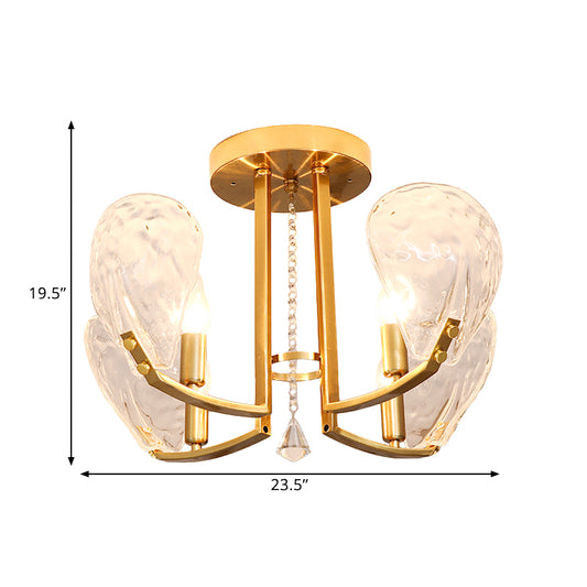 4 Bulbs Metal Semi Mount Lighting Contemporary Gold Candle Sleeping Room Ceiling Flush with Crystal Petal Shade Clearhalo 'Ceiling Lights' 'Close To Ceiling Lights' 'Close to ceiling' 'Semi-flushmount' Lighting' 1432843
