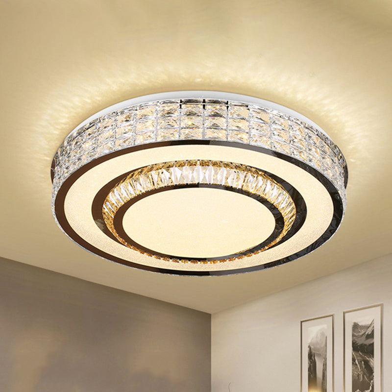 Faceted Crystals Chrome Flush Light Fixture Circular LED Contemporary Close to Ceiling Lamp Clearhalo 'Ceiling Lights' 'Close To Ceiling Lights' 'Close to ceiling' 'Flush mount' Lighting' 1432849
