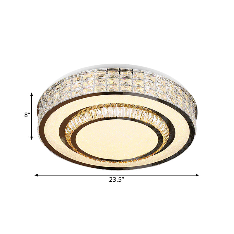 Faceted Crystals Chrome Flush Light Fixture Circular LED Contemporary Close to Ceiling Lamp Clearhalo 'Ceiling Lights' 'Close To Ceiling Lights' 'Close to ceiling' 'Flush mount' Lighting' 1432851