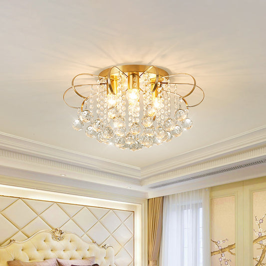 4 Heads Swirled Arm Semi Flush Light Contemporary Gold Metal Ceiling Lamp with Clear Crystal Orbs and Rods Gold Clearhalo 'Ceiling Lights' 'Close To Ceiling Lights' 'Close to ceiling' 'Semi-flushmount' Lighting' 1432872
