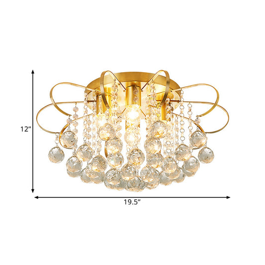 4 Heads Swirled Arm Semi Flush Light Contemporary Gold Metal Ceiling Lamp with Clear Crystal Orbs and Rods Clearhalo 'Ceiling Lights' 'Close To Ceiling Lights' 'Close to ceiling' 'Semi-flushmount' Lighting' 1432875