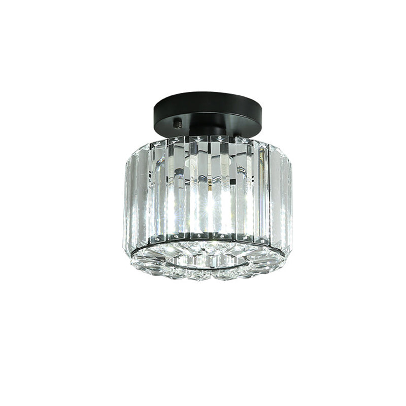 Round/Square Shade Porch Flush Light Fixture Modern Clear Faceted Crystals 1 Head Black Canopy Ceiling Lamp Clearhalo 'Ceiling Lights' 'Close To Ceiling Lights' 'Close to ceiling' 'Flush mount' Lighting' 1432904