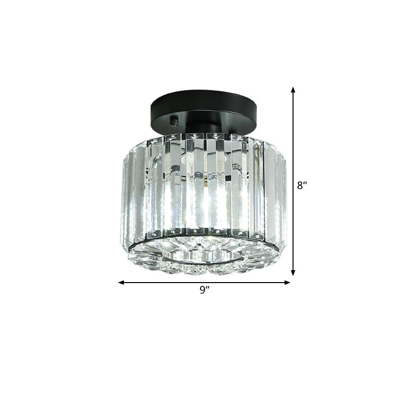 Round/Square Shade Porch Flush Light Fixture Modern Clear Faceted Crystals 1 Head Black Canopy Ceiling Lamp Clearhalo 'Ceiling Lights' 'Close To Ceiling Lights' 'Close to ceiling' 'Flush mount' Lighting' 1432905