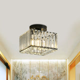 Round/Square Shade Porch Flush Light Fixture Modern Clear Faceted Crystals 1 Head Black Canopy Ceiling Lamp Black Square Plate Clearhalo 'Ceiling Lights' 'Close To Ceiling Lights' 'Close to ceiling' 'Flush mount' Lighting' 1432906