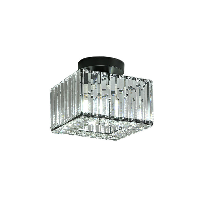 Round/Square Shade Porch Flush Light Fixture Modern Clear Faceted Crystals 1 Head Black Canopy Ceiling Lamp Clearhalo 'Ceiling Lights' 'Close To Ceiling Lights' 'Close to ceiling' 'Flush mount' Lighting' 1432908