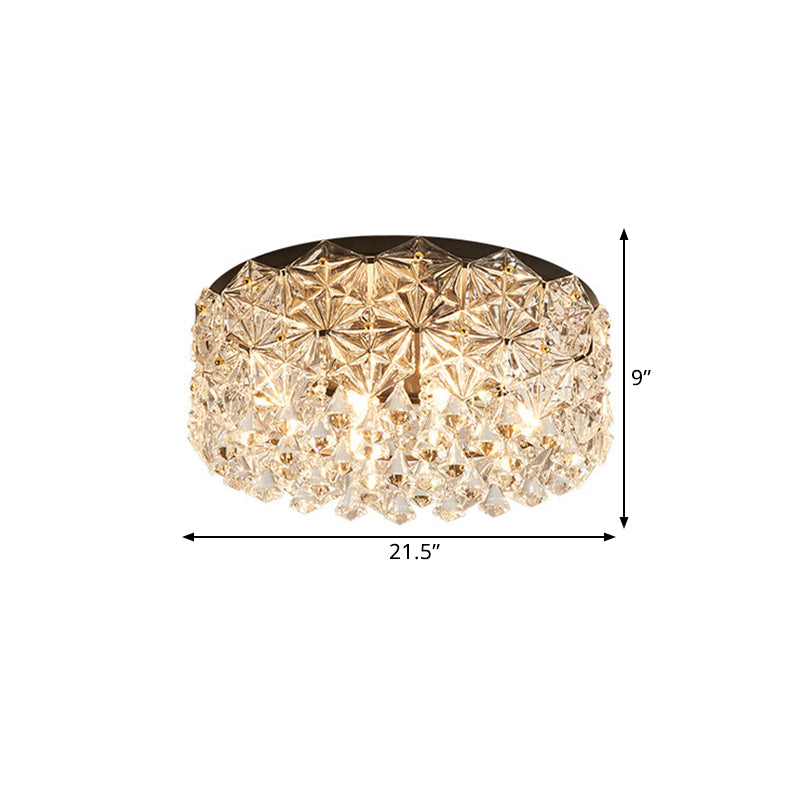 4/6 Bulbs Drum Ceiling Light Fixture Modern Black Canopy Faceted Hexagon Crystals Flush Mount Lamp, 18"/21.5" W Clearhalo 'Ceiling Lights' 'Close To Ceiling Lights' 'Close to ceiling' 'Flush mount' Lighting' 1432922