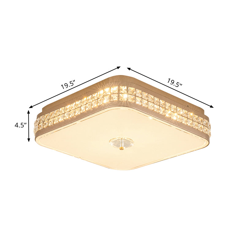 Champagne Square/Peach Blossom Flush Light Contemporary Faceted Crystals Great Room LED Ceiling Lamp, 15.5"/16.5"/19.5" W