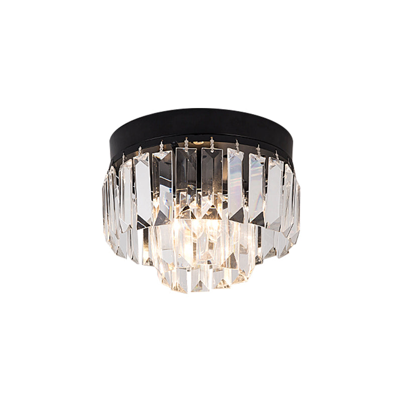 LED Lighting Fixture Modern 2-Tier Drum Shade Clear Bevel Cut Crystals Flush Mount Lamp in Gold/Black - Clearhalo - 'Ceiling Lights' - 'Close To Ceiling Lights' - 'Close to ceiling' - 'Flush mount' - Lighting' - 1433015