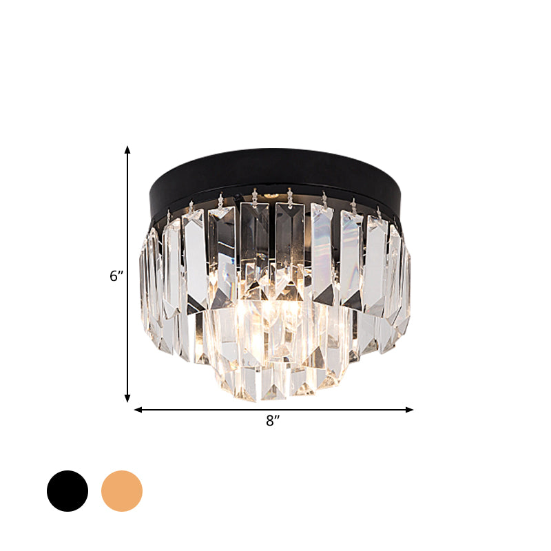 LED Lighting Fixture Modern 2-Tier Drum Shade Clear Bevel Cut Crystals Flush Mount Lamp in Gold/Black - Clearhalo - 'Ceiling Lights' - 'Close To Ceiling Lights' - 'Close to ceiling' - 'Flush mount' - Lighting' - 1433016